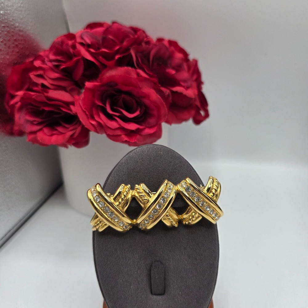 IVANA® Gold Tone Crystal XOXO Brooch Pin "XO" Design Rhinestone Embellished
